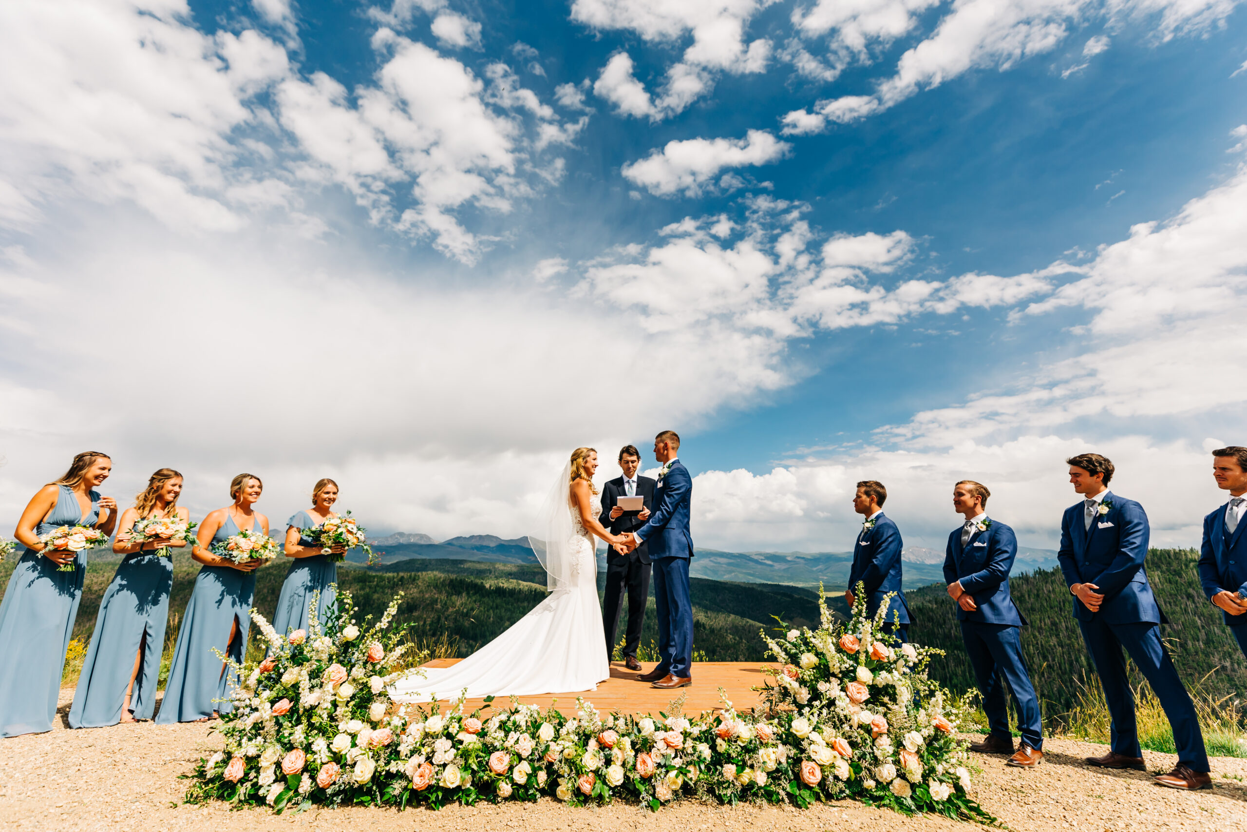 Ground florals at top of mountain ceremony altar