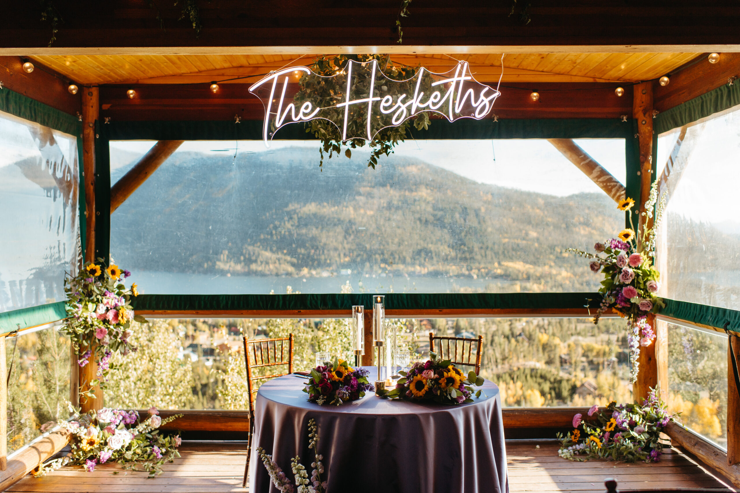 Sweetheart table in Grand Lake Lodge pavilion