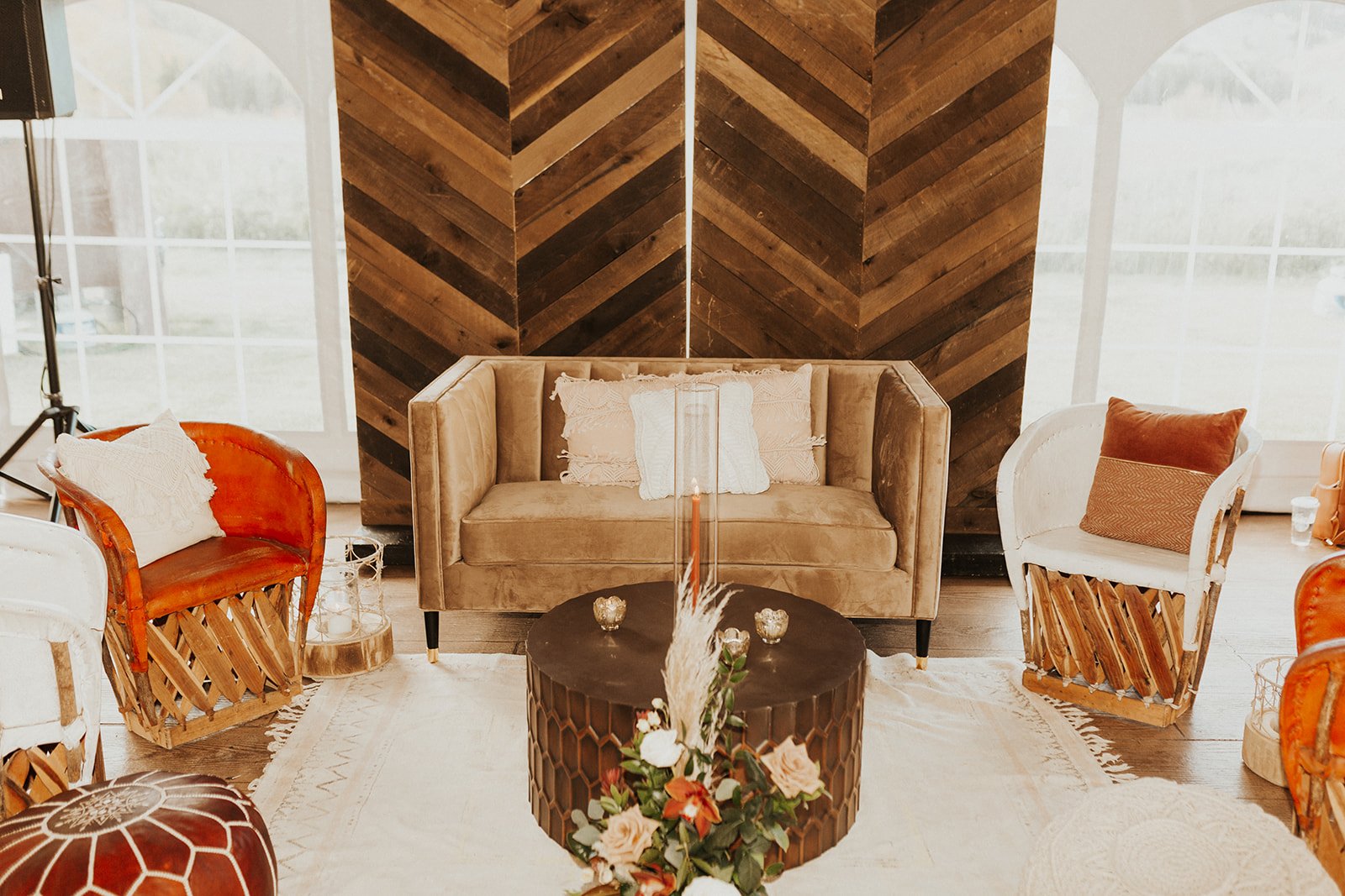 western themed lounge furniture at Camp Hale wedding
