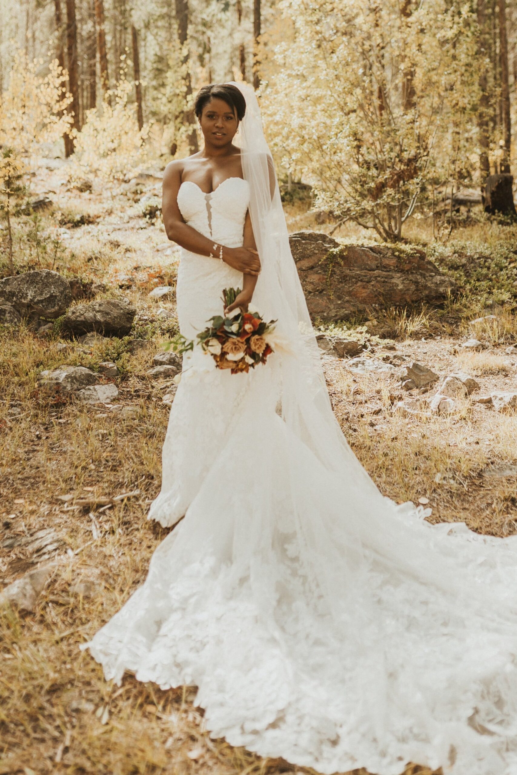 bride posed in CO mountains